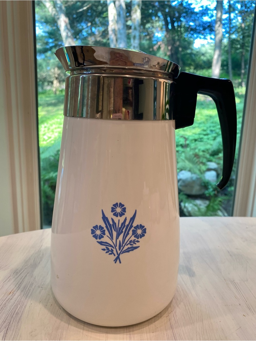 Perfect Vintage Corningware 9 c Stovetop Percolator.  Wow! Cornflower decal